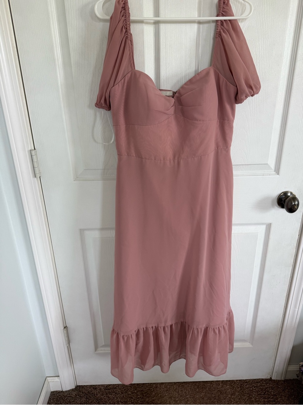 Azazie Nola Dress Dusty Ross A14 Bridesmaid Wedding Guest Dress Puff Sleeve Midi